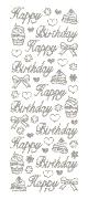 Glitter Sticker - Happy birthday, silber